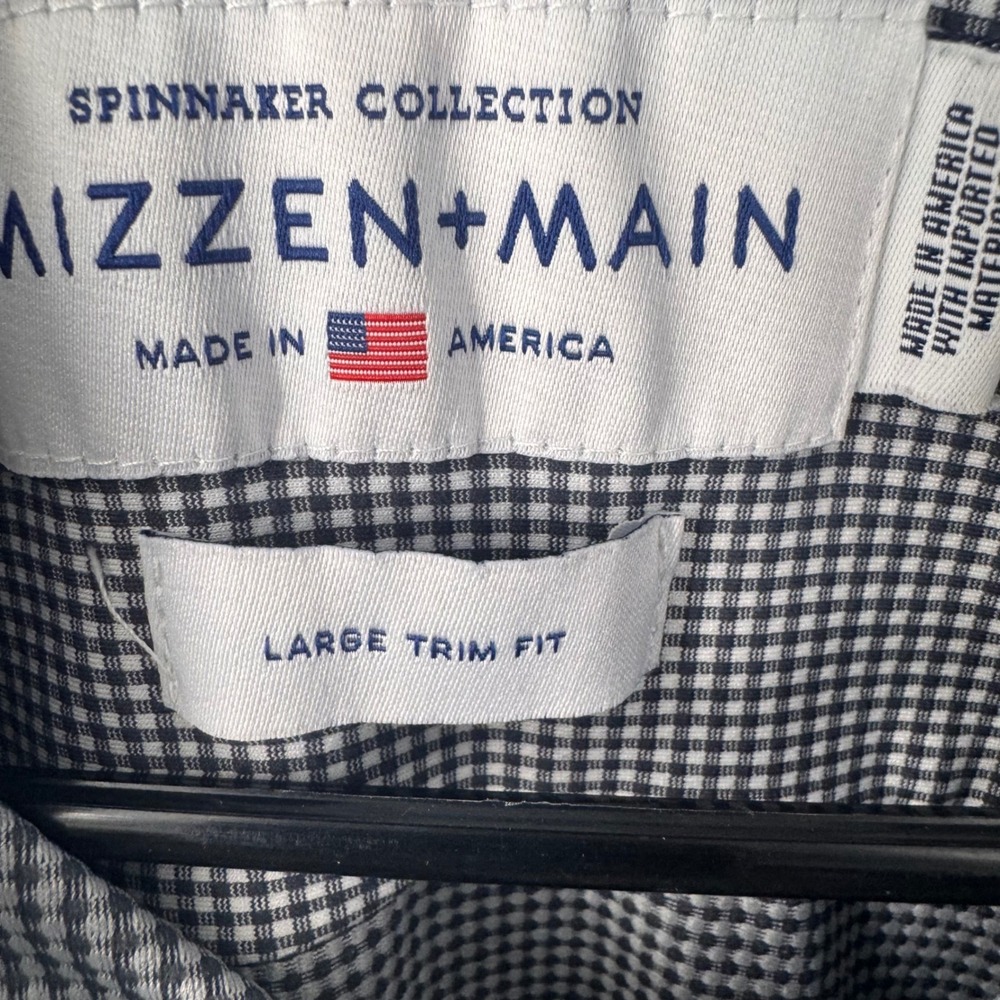 Mizzen+Main Spinnaker Navy White Gingham Trim Fit Performance Shirt Mens Large - Picture 8 of 12